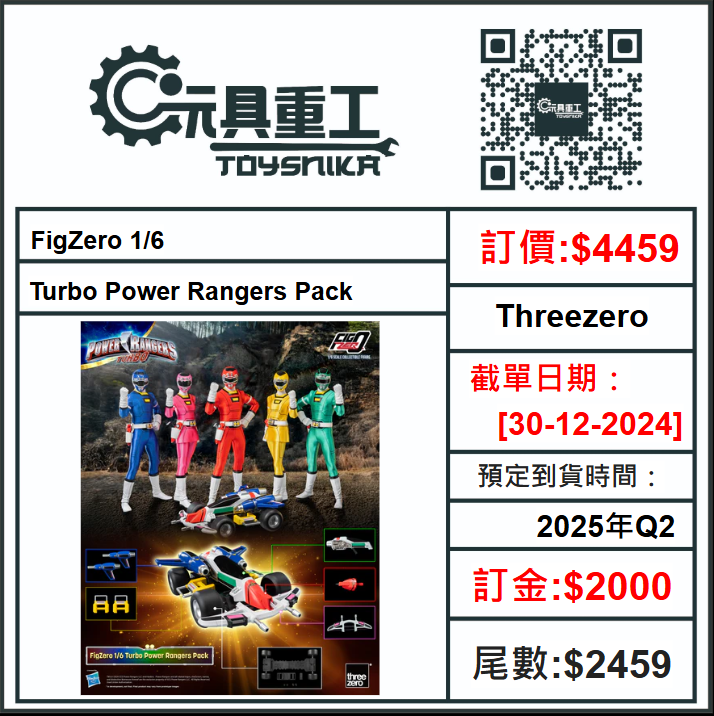 30-12-2024 [PreOrder預訂-數量有限，額滿即止]Threezero FigZero 1/6 Turbo Power Rangers Pack