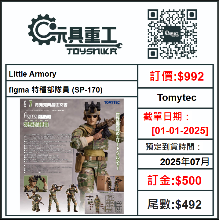 01-01-2025 [PreOrder預訂-數量有限，額滿即止]Tomytec Little Armory figma 特種部隊員 (SP-170)