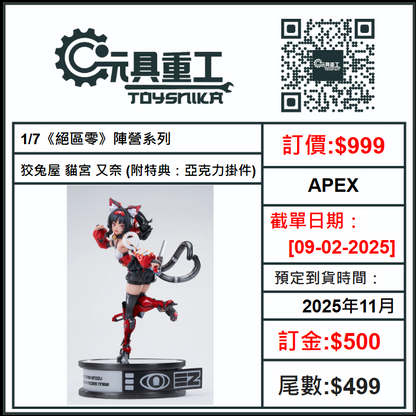 09-02-2025 [PreOrder預訂-數量有限，額滿即止]APEX 1/7《絕區零》陣營系列 狡兔屋 貓宮 又奈 (附特典：亞克力掛件)